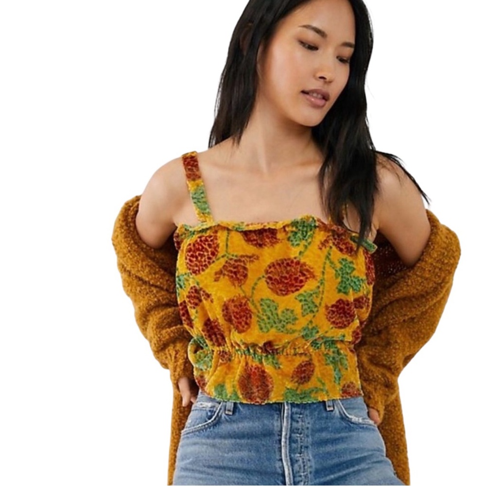 Anthropologie Felipa Cropped Floral Velvet‎ Top NWOT